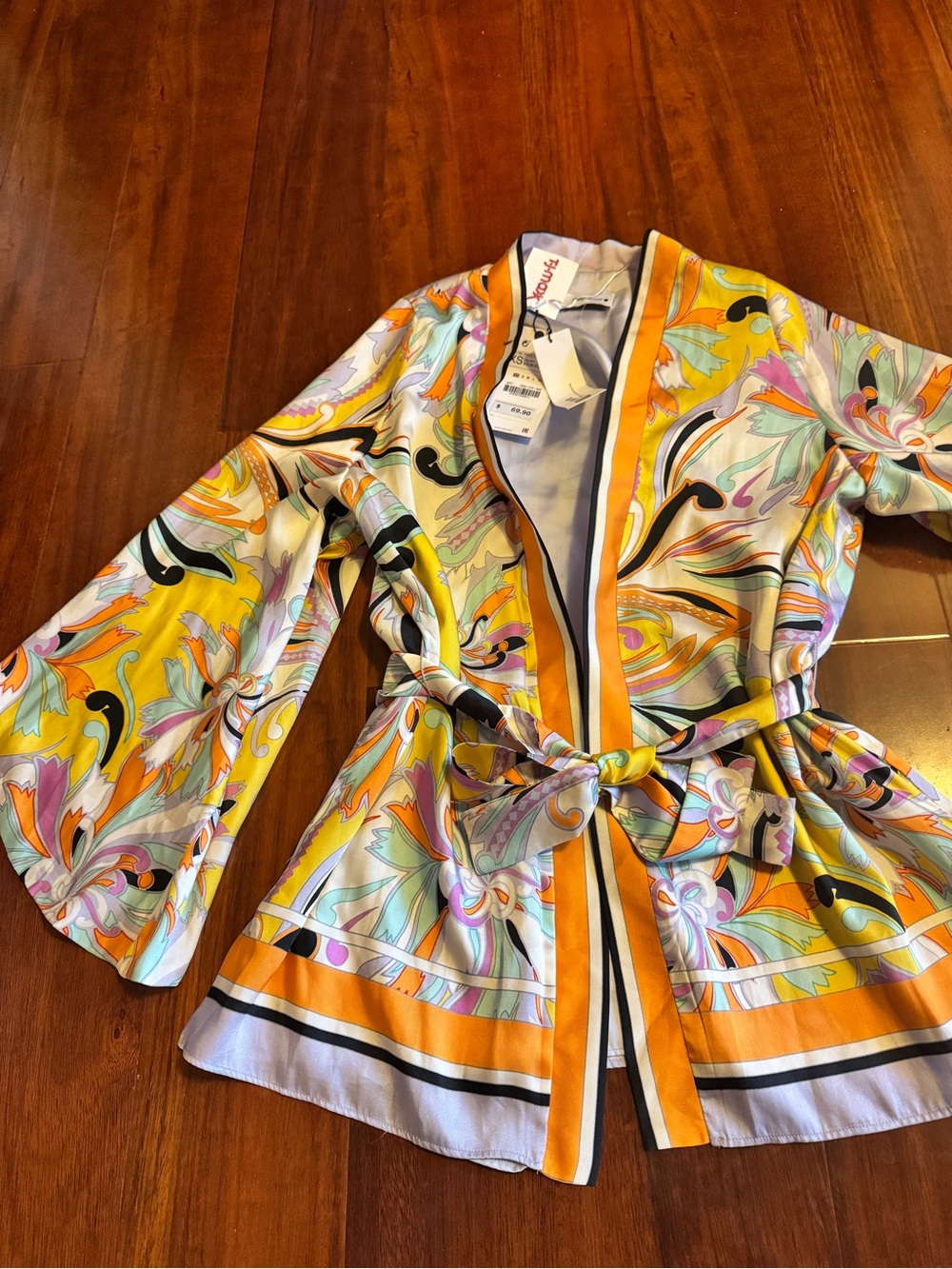 Zara Yellow Multicolor Floral Wrap Robe